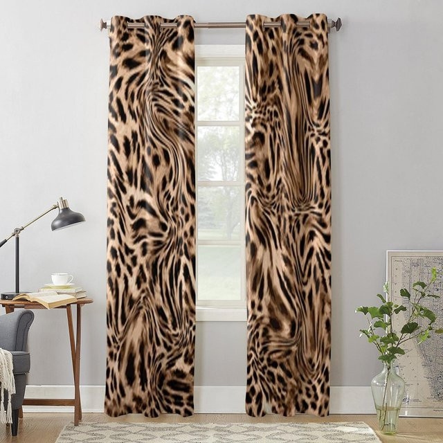 Super Six Fenstervorhang mit Leopardenmuster in Beige, semi-transparent, B: 135 cm, H: 215 cm - Bild 1