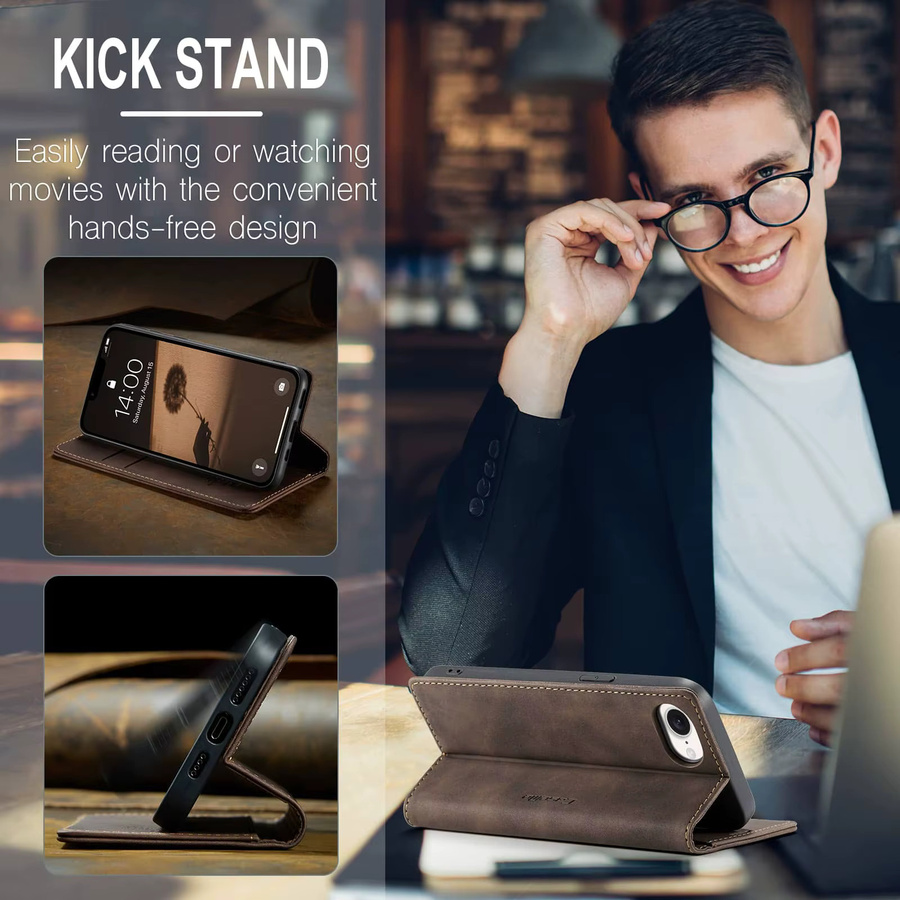 WeFor Magnetische PU-Leder Flip Wallet Case für iPhone 17e in Braun mit Kartenhalter und Standfunktion - Bild 4