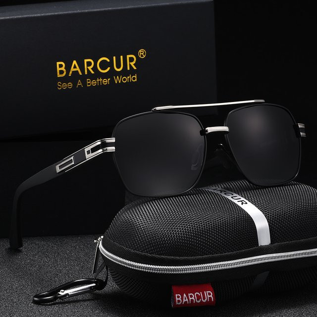 BARCUR Sonnenbrille, Herren, Vollrand, Square, Metall, Schwarz, polarisiert - Bild 1