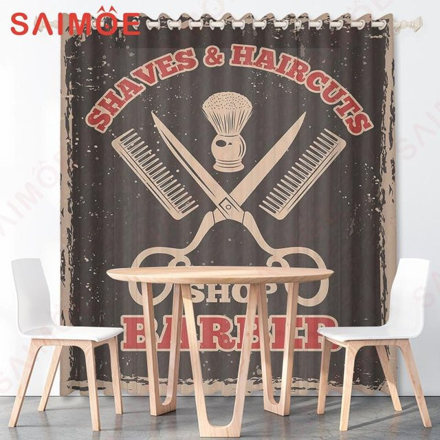 Dekorativer Vorhang im amerikanischen Stil mit Schönheitssalon-Motiv aus Polyester, halbtransparent, mehrfarbig, B: 100 cm, H: 135 cm - Bild 1