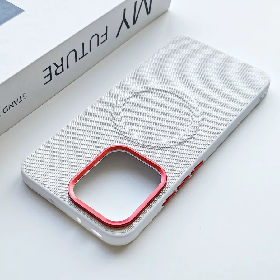 Luxuriöse Business-Stoffhülle mit Diamantstruktur für OPPO Reno 15 Pro Max und 14 Pro in Grau mit Legierungslinsenrahmen und magnetischer Ladeabdeckung - Bild 2