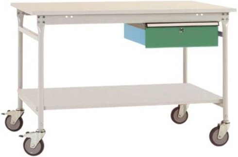 Manuflex BB5351.6011 BASIS mobiler Beistelltisch mit Melamin-Platte und Einzelschubfach in Grün-Weiß, B/T/H: 150 x 80 x 85 cm - Bild 1