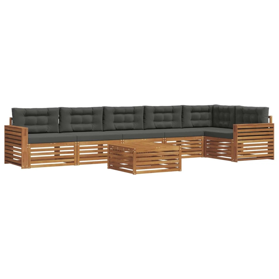 vidaXL Outdoor-Sofagarnitur 7-teilig aus Akazienholz mit Kissen in Anthrazit und Natur - Bild 2