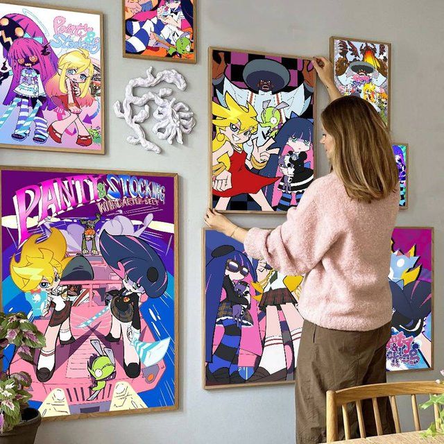 Potdemiel Anime Wandkunst Poster mit Strumpfgürtel und Strümpfen in Multicolor für deine nordische Heimdekoration - Bild 1