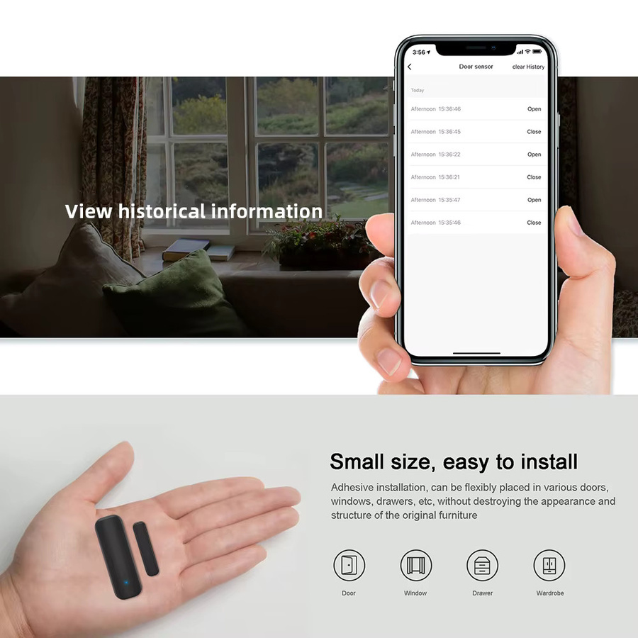 Tuya Smart Wifi Tür- und Fenstersensor zur Einbruchsicherung in Schwarz - Bild 2