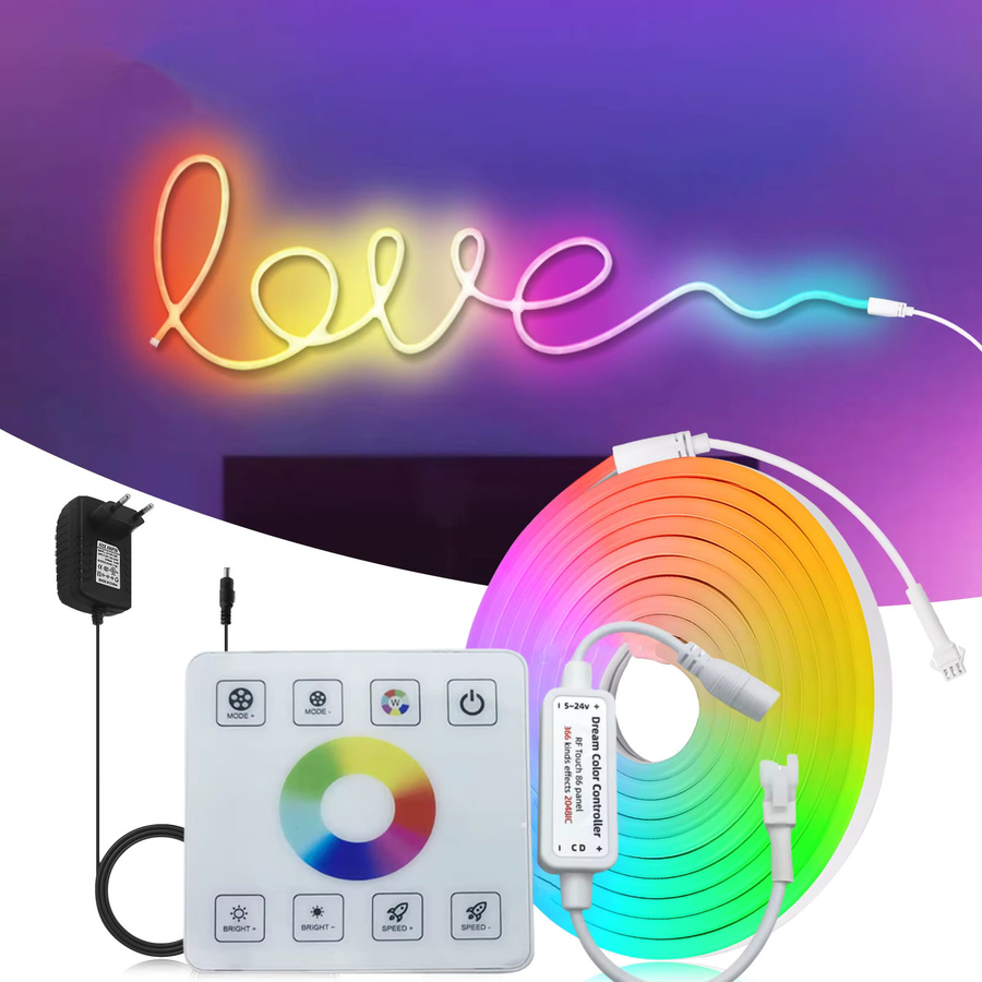 HEGEHE RGBIC Neonstreifen 10m LED-Licht Multicolor mit RF-Touchpanel-Steuerung, IP67 wasserdichtes Neon Flex Klebeband mit Dreamcolor Chasing Effect, 12V - Bild 3
