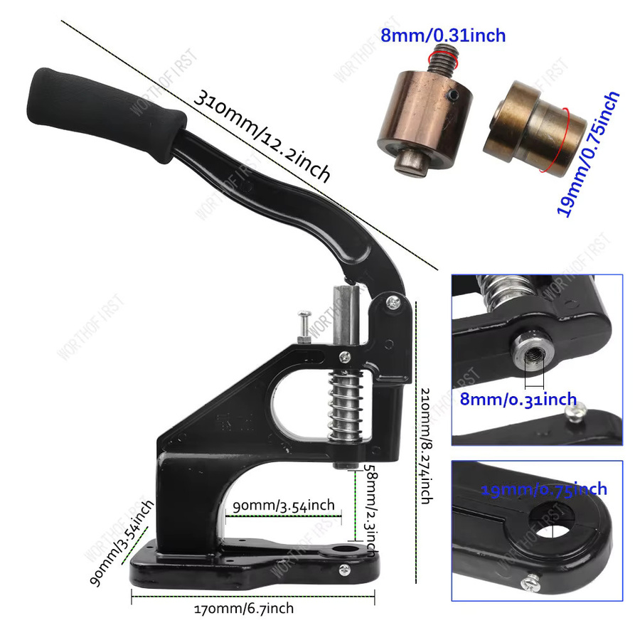 WORTHOFIRST Edelstahl-Ösen Set in Silber mit Handpresswerkzeug für Lederhandwerk, Papier und Stoff - Bild 2