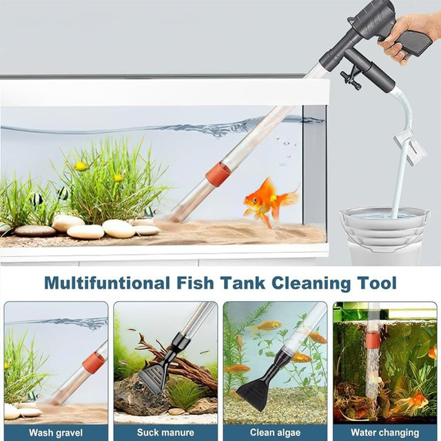 Findixpet Aquarium-Wasserwechselpumpe mit Drucksiphon und Glasschaber zur Kiesreinigung und Wasserflussregulierung - Bild 1