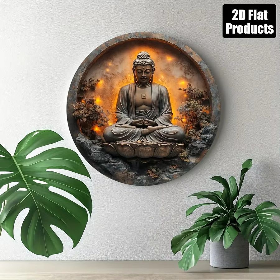 Kreisförmiges Buddha-Statue Deko-Schild aus Aluminium und Metall von Potdemiel - Bild 5