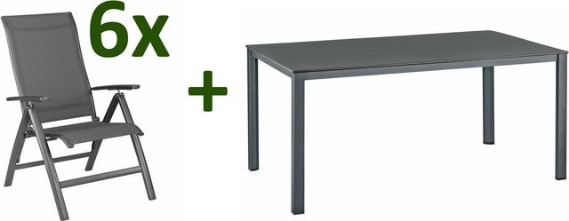 Kettler KETTALUX-Plus Legato Curve Sitzgruppe aus Aluminium und Textilene in Anthrazit mit Tisch und 6 Klappstühlen, Tisch Breite: 160 cm, Tiefe: 95 cm - Bild 1