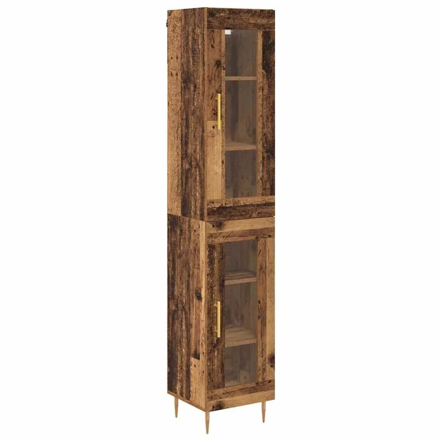 vidaXL Highboard Altholz Modern Braun mit Glastüren und Regalböden B/T/H: 34,5 x 34 x 180 cm - Bild 2