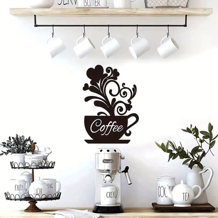 CIFBUY Wanddekoration aus Eisen mit Kaffeetassen-Motiv und floralem Design in Schwarz, B/H: 30,0 x 30,0 cm - Bild 2