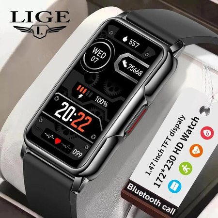 LIGE Smartwatch, Schwarz, Silikon, Unisex, wasserdicht