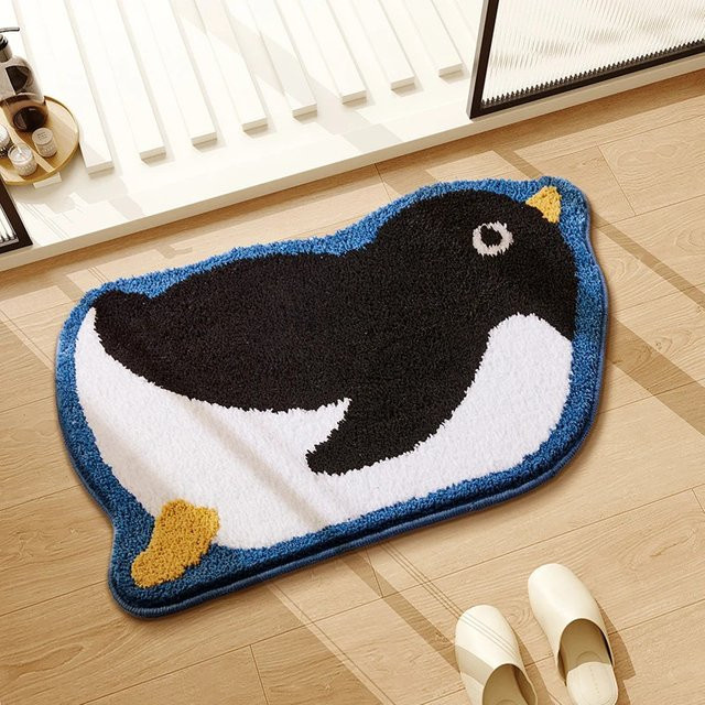 VIKAMA Pinguin Plüsch-Badematte in Schwarz, weicher Dekorteppich für Badezimmer, Schlafzimmer oder Eingangsbereich, B/T: 60 x 40 cm - Bild 1