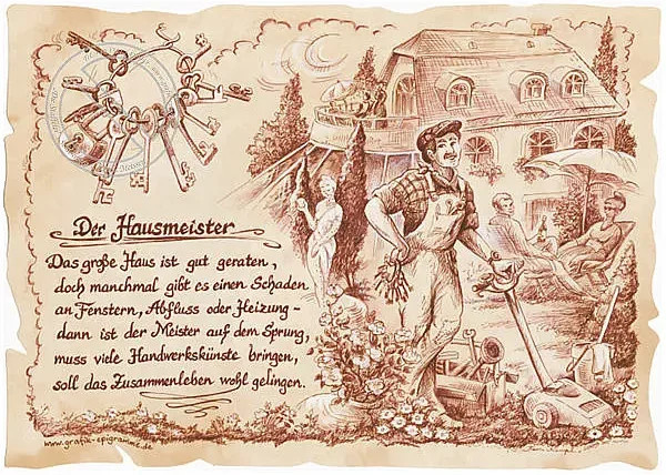Zunftbild Hausmeister als Vintage Paper Poster auf Antikpapier, Mehrfarbig, A4 - Bild 1