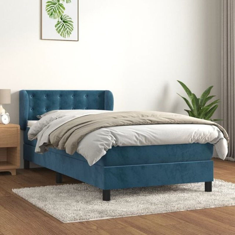 Vidaxl Boxspringbett mit Matratze aus Samt in Blau, B/T/H: 90 x 190 cm - Bild 1