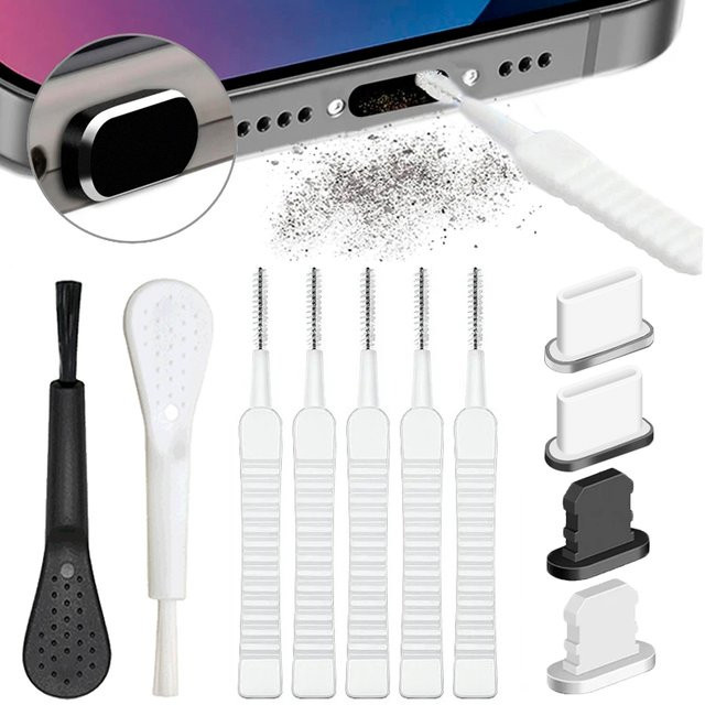 Reinigungsset für Handy-Ladeanschlüsse mit Reinigungsbürste für iPhone, Samsung und Xiaomi, USB-C und iOS, Farbe: Weiß - Bild 1