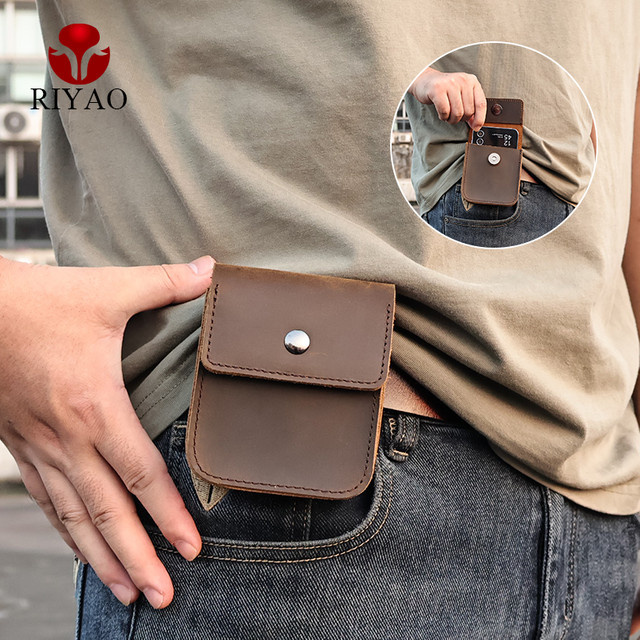 Riyao Leder Hüfttasche als Telefonholster für Samsung Galaxy Flip 5, Huawei und Moto Razr 40 Ultra, Farbe: Braun - Bild 1