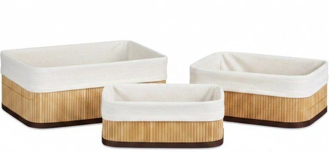 Relaxdays Regalkorb Set aus Bambus in Beige, dreiteilig, Rechteckig, B/T/H: 32 x 22 x 12,5 cm, 26,5 x 17 x 10,5 cm und 23 x 14,5 x 9 cm - Bild 1