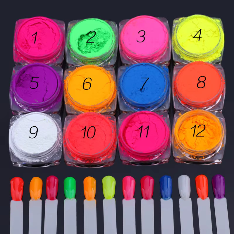 HotPress Nagelkunst-Pulver, 12 Farben, Neon Chrom Pigment, Unisex - Bild 2