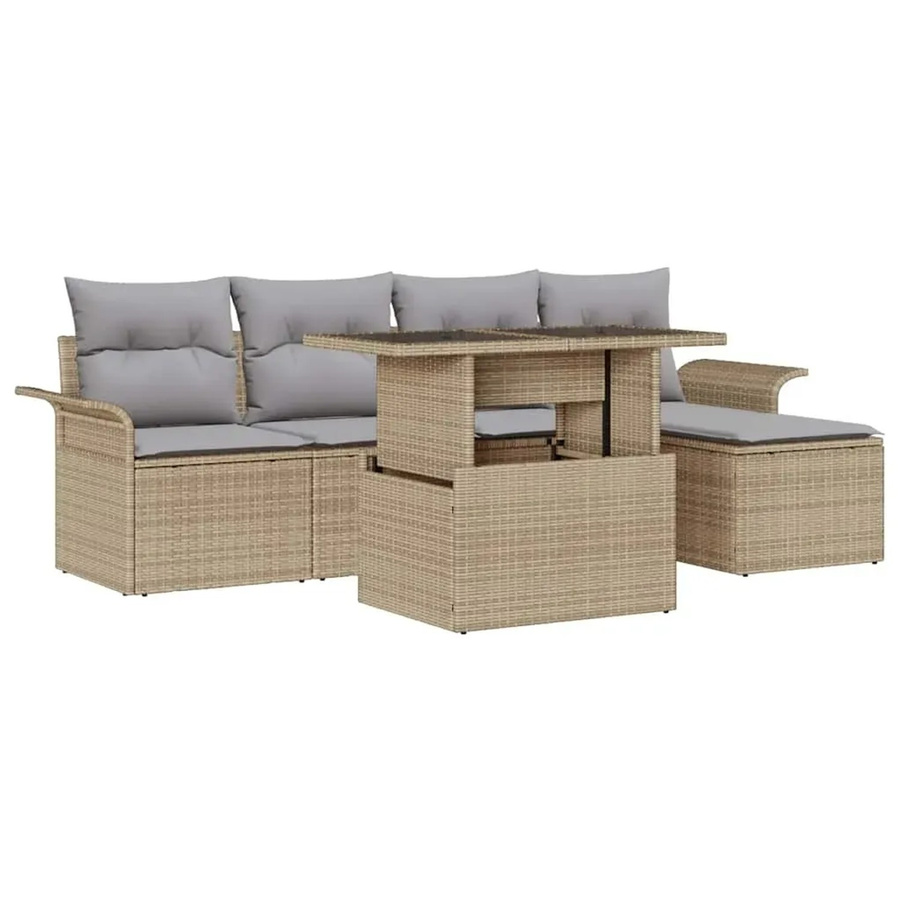vidaXL Garten-Sofa-Set aus Poly Rattan in Beige mit 6-teiligem Set, Polsterkissen und integriertem Stauraum - Bild 2