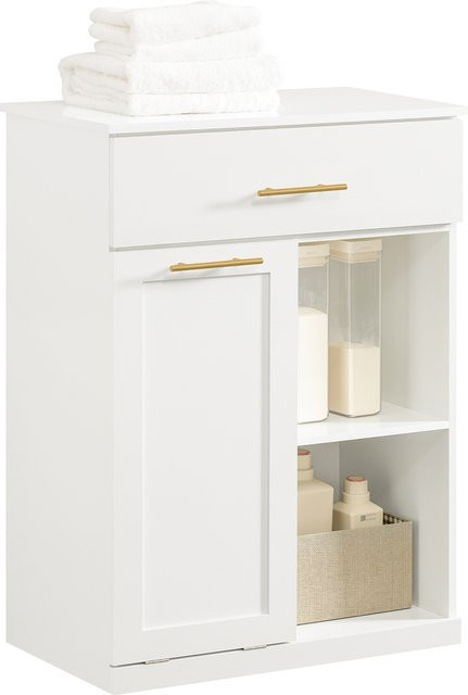 SoBuy Wäscheschrank BZR66-W in Weiß mit ausklappbaren Wäschesäcken, 2 Schubladen und 2 Fächern für dein Badezimmer, B/T/H: 66,0 x 26,5 x 95,0 cm - Bild 1