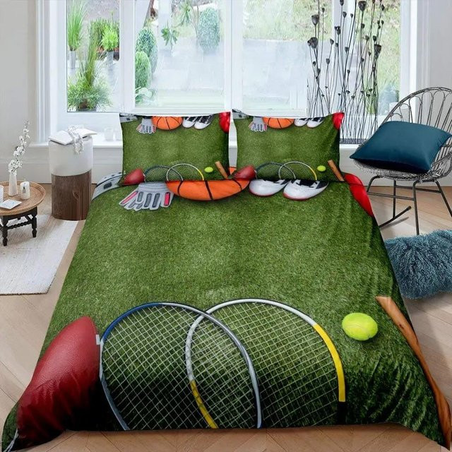 Badminton Bettwäscheset von JMG Household Supplies in Grün mit Bettbezug und Kissenbezug für Kinder, Jugendliche und Erwachsene, B/H: 172 x 218 cm - Bild 1