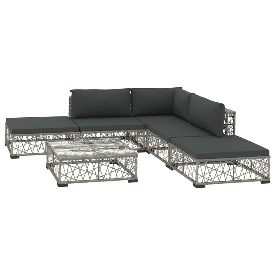 vidaXL 6-tlg Garten-Lounge-Set aus Poly Rattan in Grau mit Auflagen und Metallgestell - Bild 2