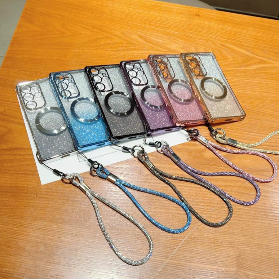 Magnetische Glitzer-Handyhülle für Samsung S25, S24U, S24FE und S23 in Transparent mit Handschlaufe und Softshell-Design - Bild 2