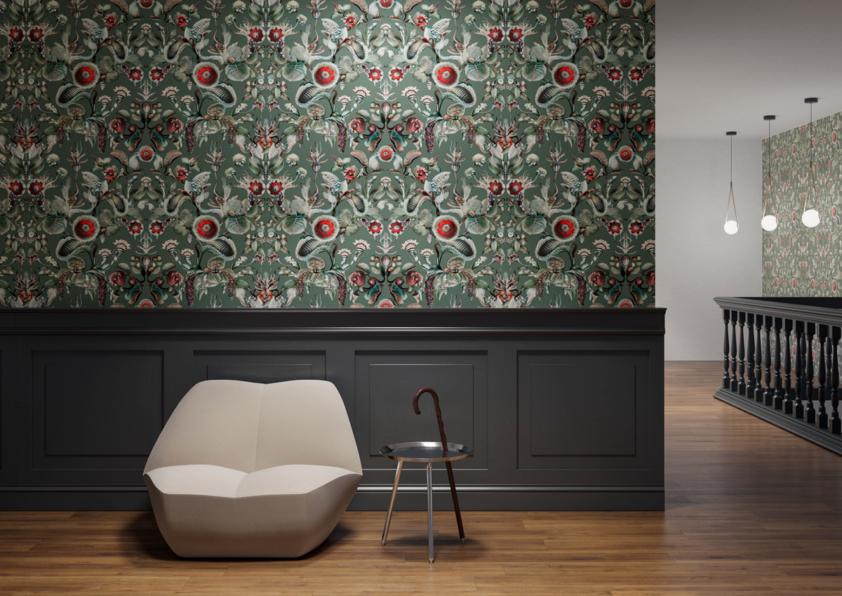 Moooi for Arte Tapete Coccinella Bella in Salbeigrün mit floralem und botanischem Design - Bild 1