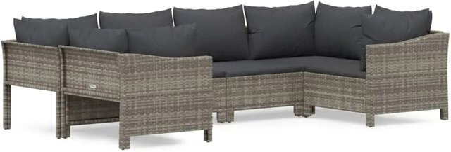 vidaXL 6-tlg Garten-Lounge-Set in U-Form aus grauem PE-Rattan mit Polsterkissen und pulverbeschichtetem Stahlgestell - Bild 1