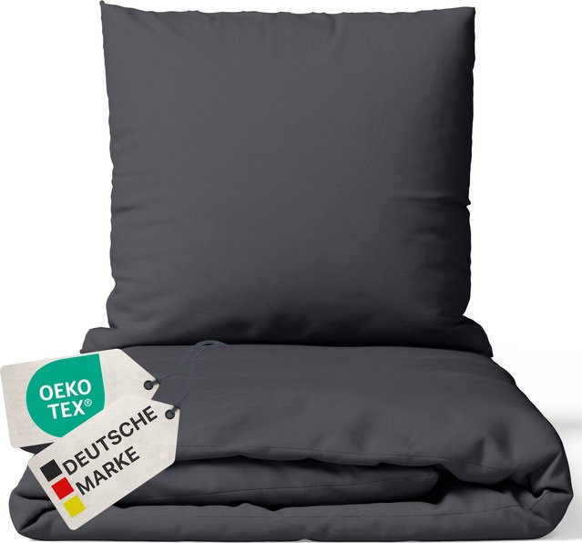 NYVI Bettwäsche Set DreamScience aus Mikrofaser in Anthrazit, atmungsaktiv und weich, mit Reißverschluss, B/T/H: 155 x 220 cm und 80 x 80 cm - Bild 1