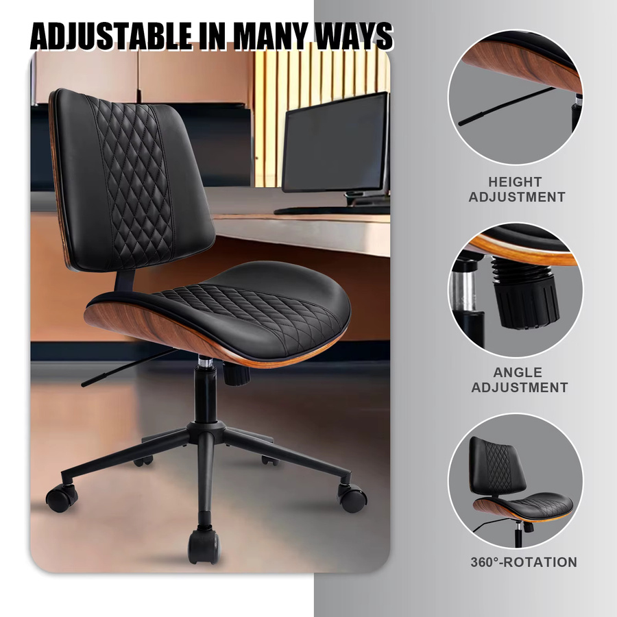 Durrafy Ergonomischer Bürostuhl Walnuss in Schwarz und Braun mit Lendenwirbelstütze und Rollen - Bild 2