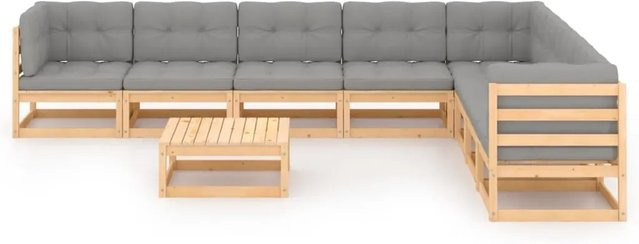 vidaXL 9-tlg Garten-Lounge-Set Modell 31 aus massivem Kiefernholz mit grauen Kissen in rustikalem Design - Bild 1