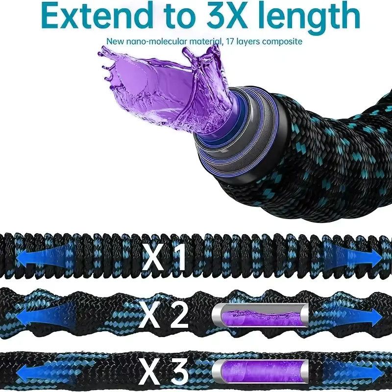 FLOWERS SPRAL Flexibles Gummi-Bewässerungsrohr mit Hochdruck-Wasserpistole in Schwarzblau, 7,62 m bis 38,1 m - Bild 3