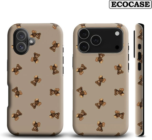 Potdemiel Teddybär-Handyhülle in Hellbraun für iPhone 17 16 15 14 13 12 Pro Max Plus mit doppellagiger Rückseite - Bild 1
