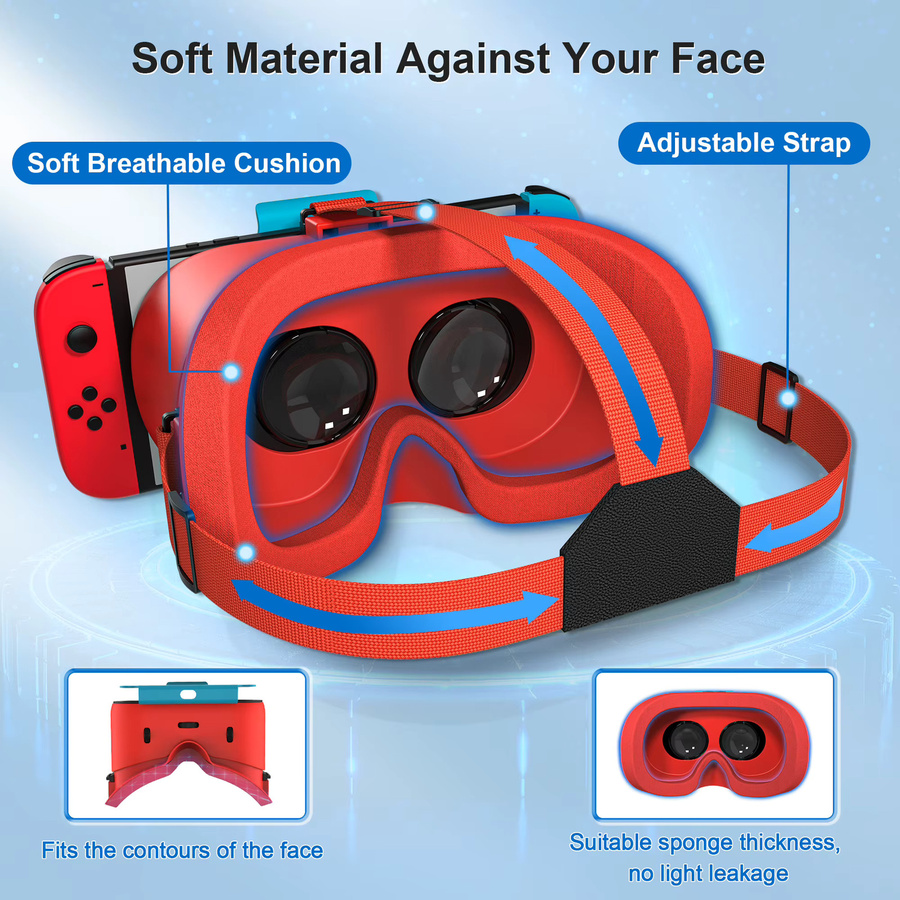 DEVASO VR-Headset für Nintendo Switch OLED 3D-Brille für virtuelle Realität und Filme mit verstellbaren großen Linsen in Rot - Bild 6