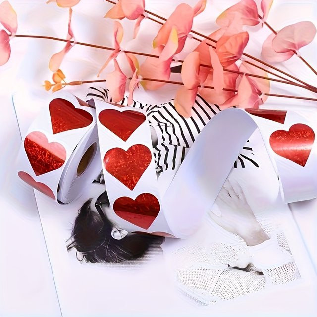 500 rote Herz-Aufkleber aus Papier für Valentinstag, Backen und Verpackungen - Bild 1