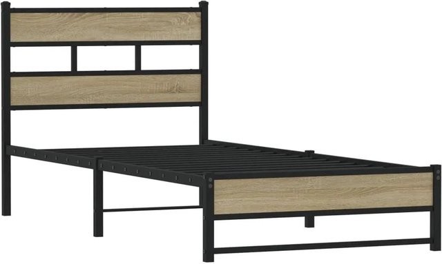 vidaXL Metallbett in Sonoma-Eiche, Breite: 100 cm, Tiefe: 200 cm, Höhe: 105 cm - Bild 1