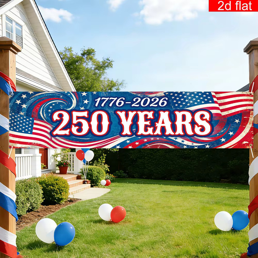 OURFETE USA 250. Jubiläumsbanner Patriotische Dekoration 1776-2026 Mehrfarbig B: 200 cm, H: 45 cm, T: 1 cm - Bild 5