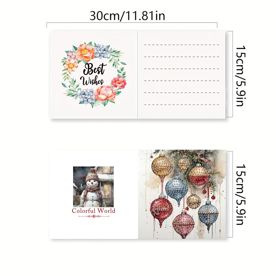 6 Weihnachtskarten mit Schneemann-Mustern und Rauten-Design in Mehrfarbig, DIY-Papierpostkarten zum Verschenken - Bild 2