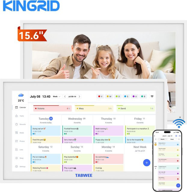 Kingrid P15 Smart Digitaler Kalender 15,6 Zoll in Weiß mit WLAN, Google und iCloud Synchronisierung sowie 32GB Speicher für Aufgabenplanung und Mahlzeitenplanung als Wand-Touchscreen - Bild 1