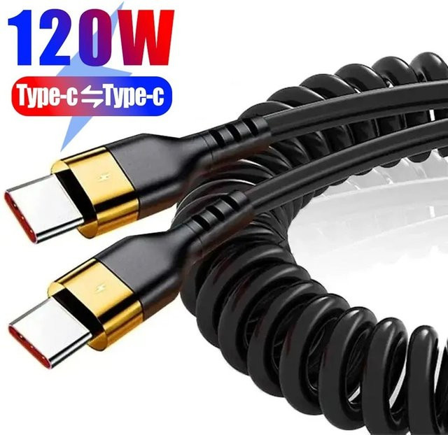 USB Typ C auf USB Typ C Autokabel mit 120W PD Schnellladefunktion und 6A Datenübertragung in Schwarz - Bild 1