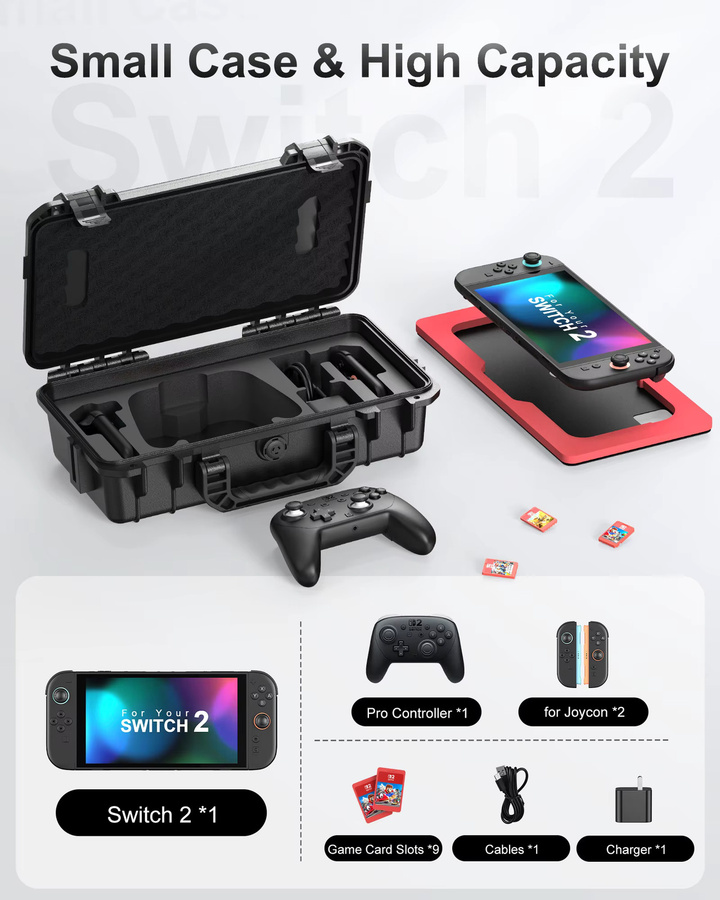 DEVASO Wasserdichte Hartschalen-Reisetasche für Nintendo Switch 2 und Zubehör, Schwarz - Bild 3