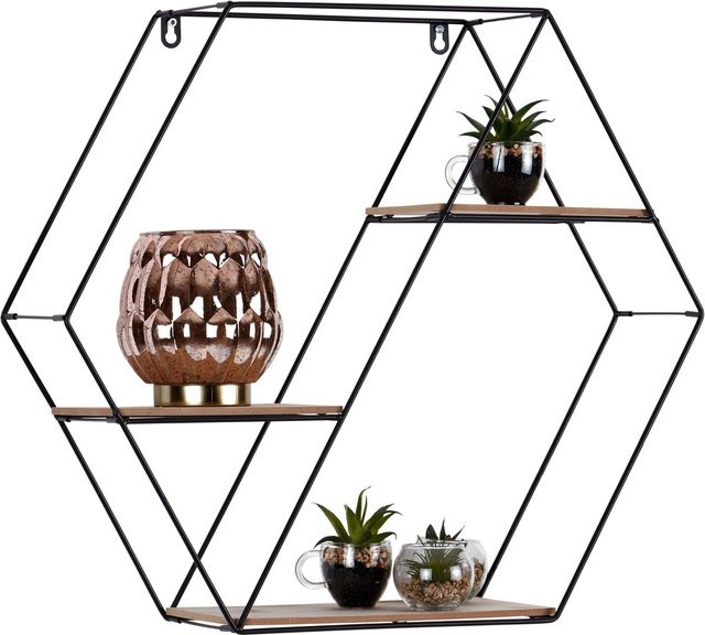 Mömax Wandregal im Industrial Design aus Holz und Metall in Schwarz und Braun, B/T/H: 58 x 15 x 51 cm - Bild 1