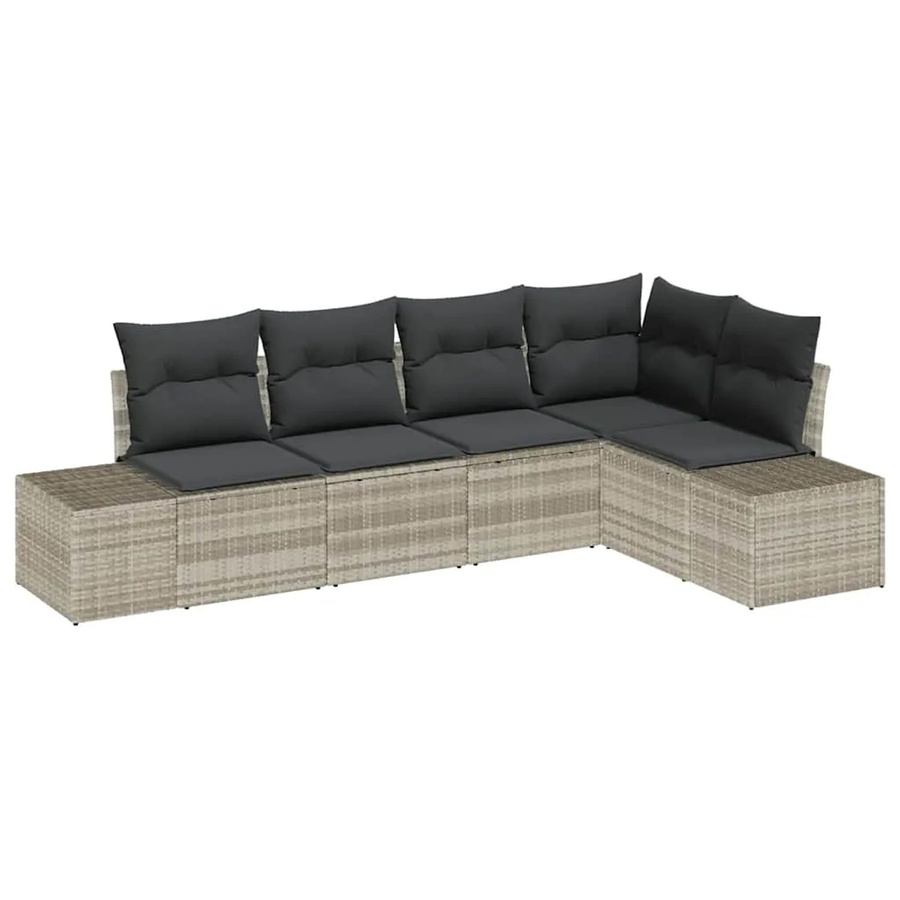 vidaXL Garten-Sofa-Set 5-teilig in Hellgrau aus Poly-Rattan mit Polsterkissen und Stahlgestell - Bild 2