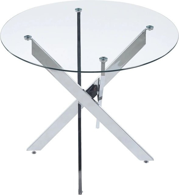 okwish Esstisch Rund mit Glasplatte und Metallbeinen in Silber und Transparent, Durchmesser: 80 cm, Höhe: 75 cm - Bild 1
