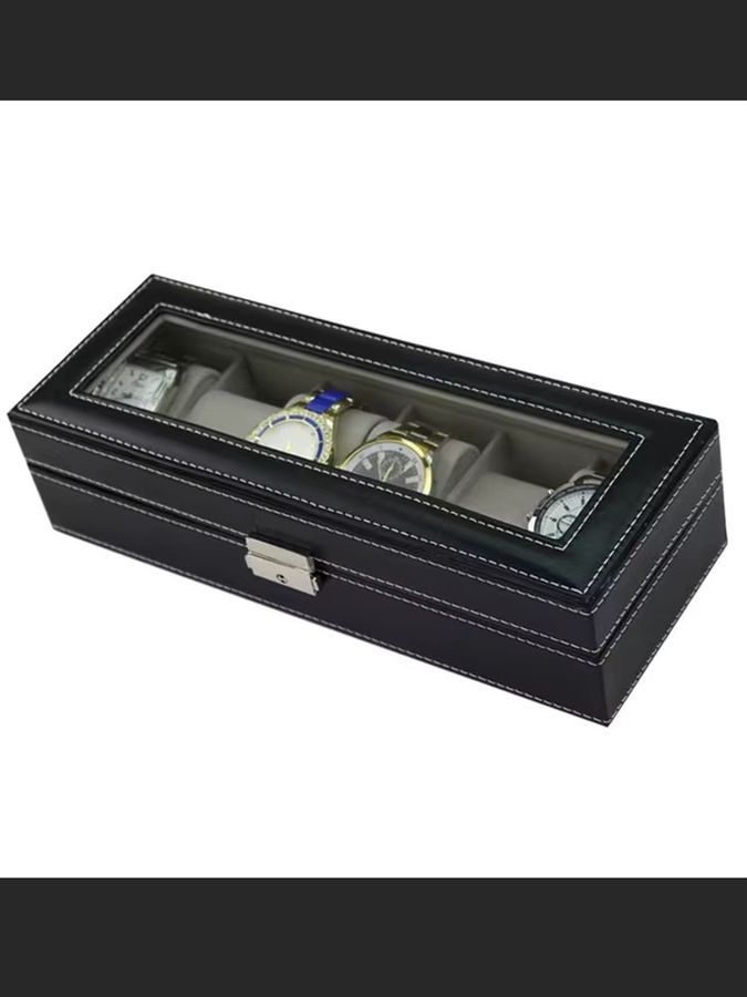 DOKW Uhrenbox aus PU Leder mit Glasdeckel für Männer als Schmuck-Organizer und Vitrine - Bild 5