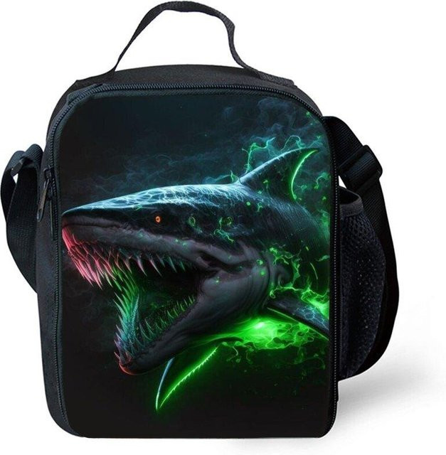 Isolierte Lunchtasche mit Hai-Meeresmotiv von Fancy Style Studio in Schwarz mit Schultergurt - Bild 1