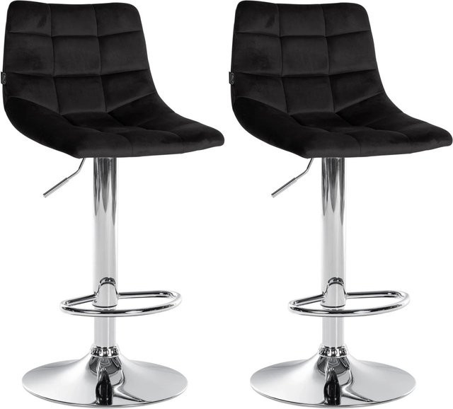 DELUKE Barhocker 2er Set DUBAI Schwarz Samt mit Chrom Gestell und Lehne - Bild 1